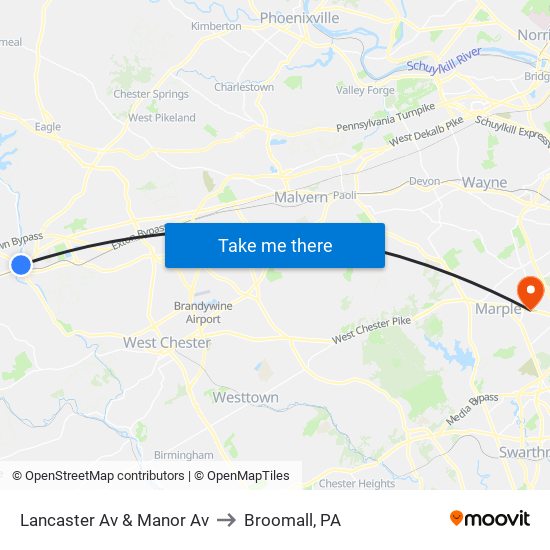 Lancaster Av & Manor Av to Broomall, PA map