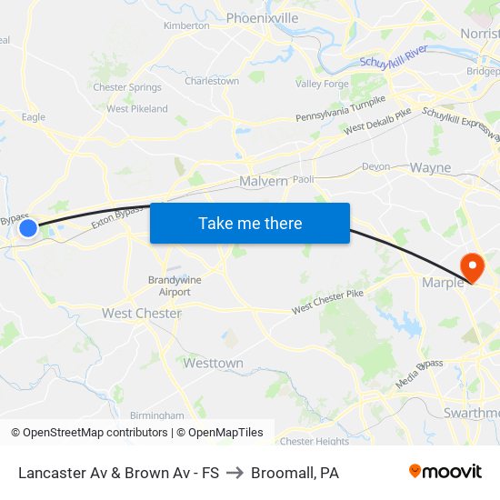 Lancaster Av & Brown Av - FS to Broomall, PA map