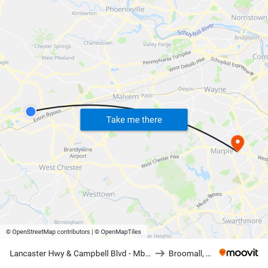 Lancaster Hwy & Campbell Blvd - Mbfs to Broomall, PA map