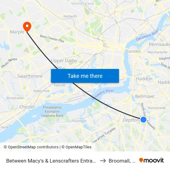 Between Macy's & Lenscrafters Entrances to Broomall, PA map