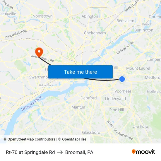 Rt-70 at Springdale Rd to Broomall, PA map