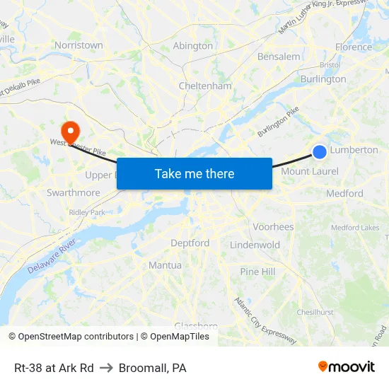 Rt-38 at Ark Rd to Broomall, PA map
