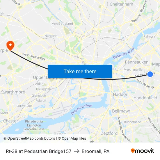 Rt-38 at Pedestrian Bridge157 to Broomall, PA map