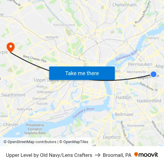 Upper Level by Old Navy/Lens Crafters to Broomall, PA map