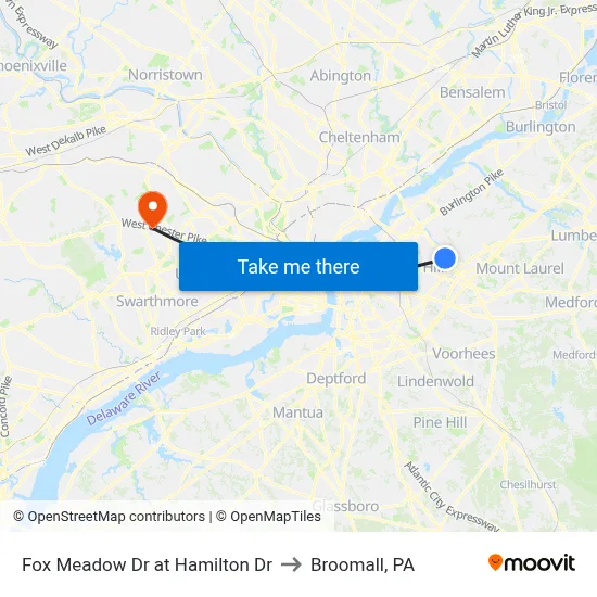 Fox Meadow Dr at Hamilton Dr to Broomall, PA map
