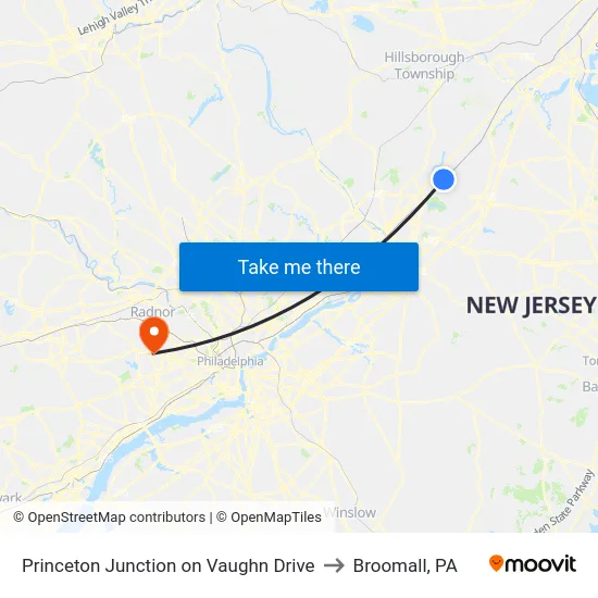 Princeton Junction on Vaughn Drive to Broomall, PA map