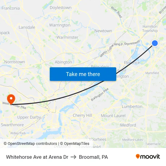 Whitehorse Ave at Arena Dr to Broomall, PA map