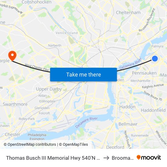 Thomas Busch III Memorial Hwy 540'N Of National H# to Broomall, PA map