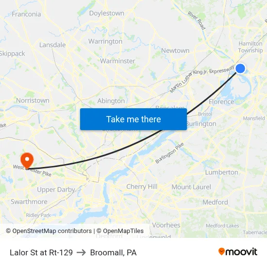 Lalor St at Rt-129 to Broomall, PA map
