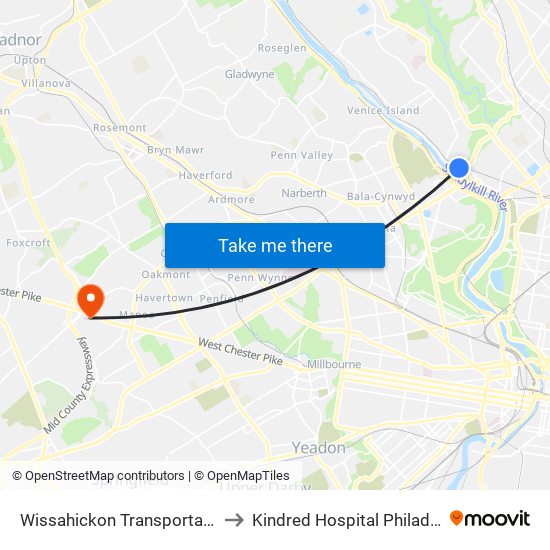 Wissahickon Transportation Center - Onsite to Kindred Hospital Philadelphia - Havertown map