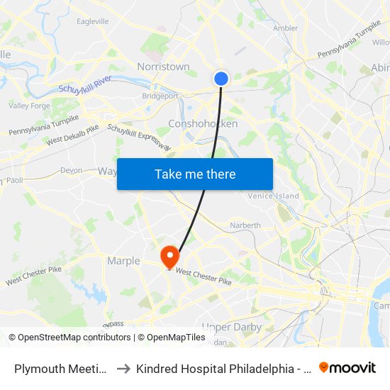 Plymouth Meeting Mall to Kindred Hospital Philadelphia - Havertown map