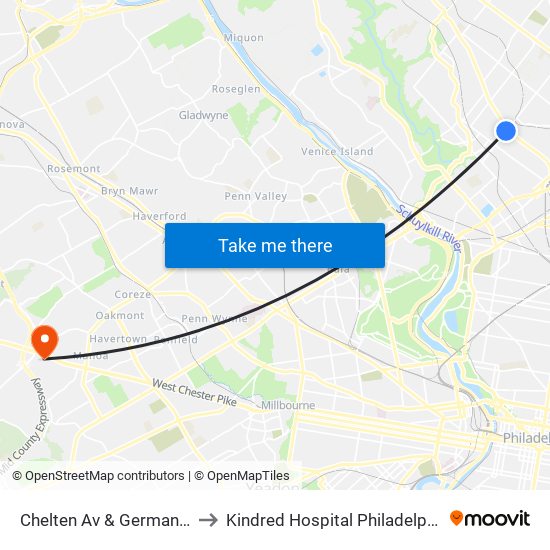 Chelten Av & Germantown Av - FS to Kindred Hospital Philadelphia - Havertown map