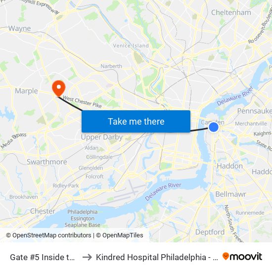 Gate #5 Inside the Wrtc to Kindred Hospital Philadelphia - Havertown map