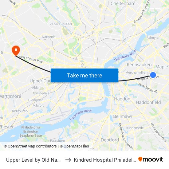 Upper Level by Old Navy/Lens Crafters to Kindred Hospital Philadelphia - Havertown map