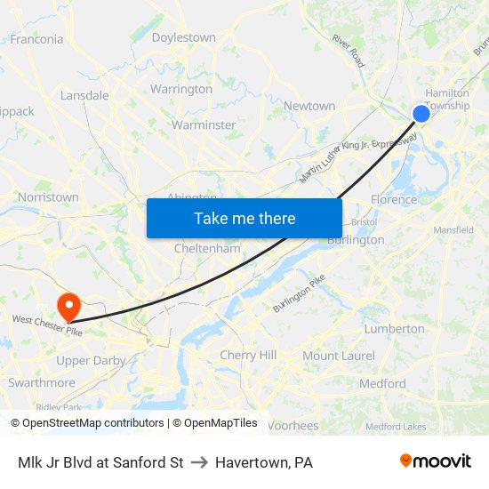 Mlk Jr Blvd at Sanford St to Havertown, PA map