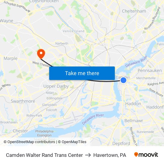 Camden Walter Rand Trans Center to Havertown, PA map