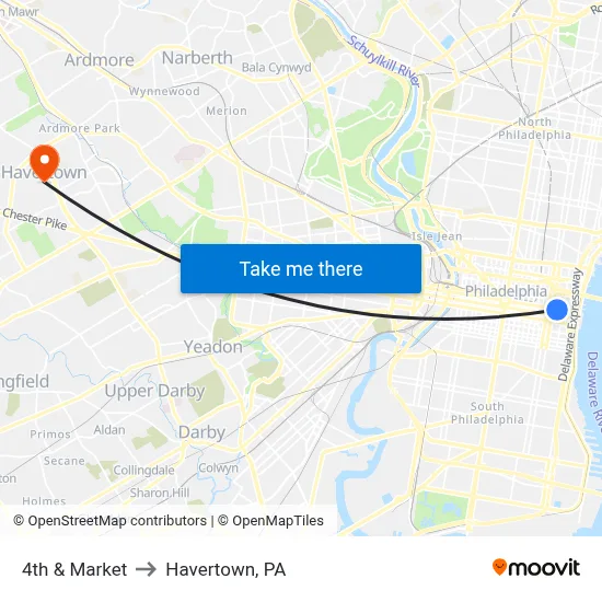 4th & Market to Havertown, PA map