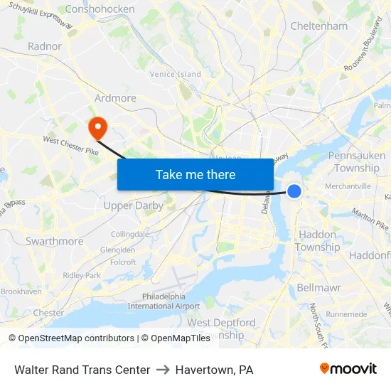 Walter Rand Trans Center to Havertown, PA map