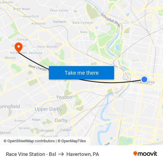Race Vine Station - Bsl to Havertown, PA map