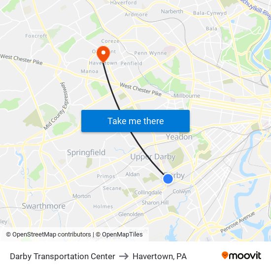 Darby Transportation Center to Havertown, PA map