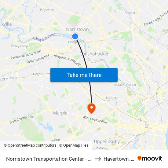 Norristown Transportation Center - Nhsl to Havertown, PA map