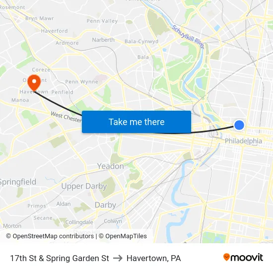 17th St & Spring Garden St to Havertown, PA map