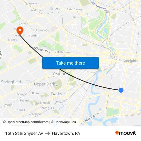 16th St & Snyder Av to Havertown, PA map