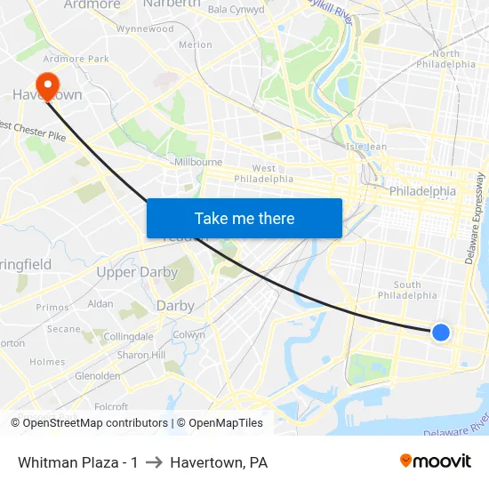 Whitman Plaza - 1 to Havertown, PA map
