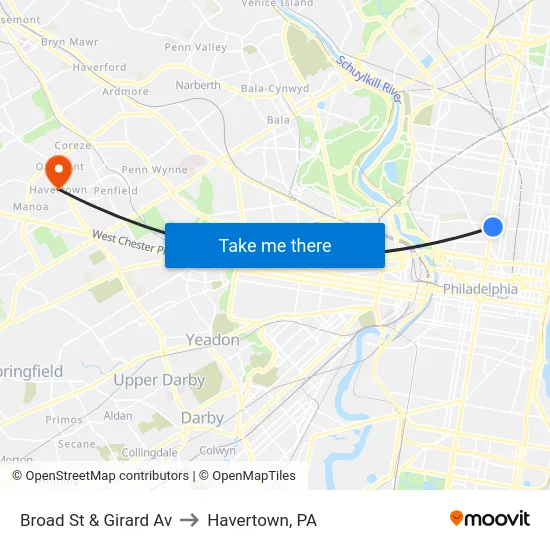 Broad St & Girard Av to Havertown, PA map
