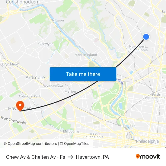 Chew Av & Chelten Av - Fs to Havertown, PA map