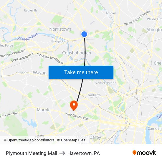 Plymouth Meeting Mall to Havertown, PA map