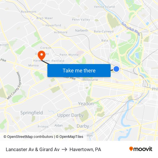Lancaster Av & Girard Av to Havertown, PA map