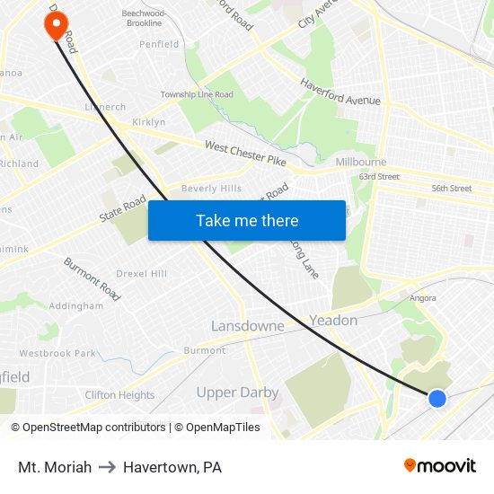 Mt. Moriah to Havertown, PA map