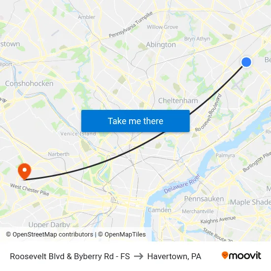 Roosevelt Blvd & Byberry Rd - FS to Havertown, PA map