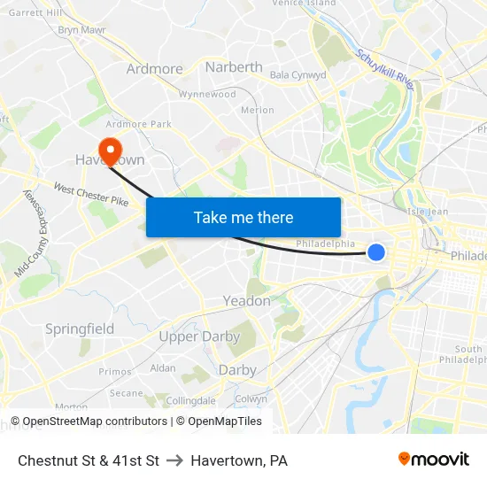Chestnut St & 41st St to Havertown, PA map