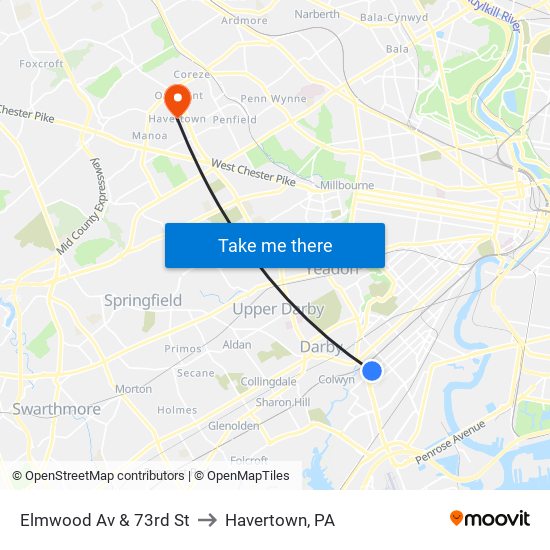 Elmwood Av & 73rd St to Havertown, PA map