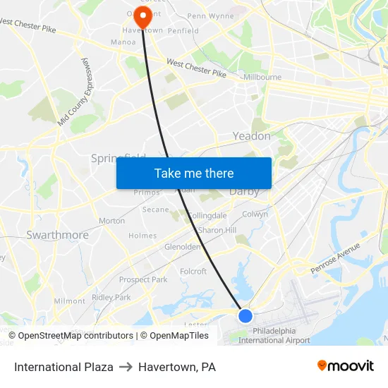 International Plaza to Havertown, PA map