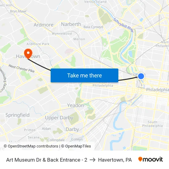 Art Museum Dr  & Back Entrance - 2 to Havertown, PA map