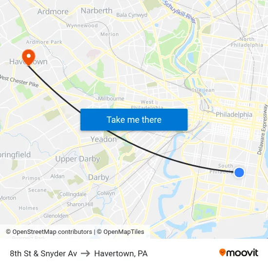 8th St & Snyder Av to Havertown, PA map