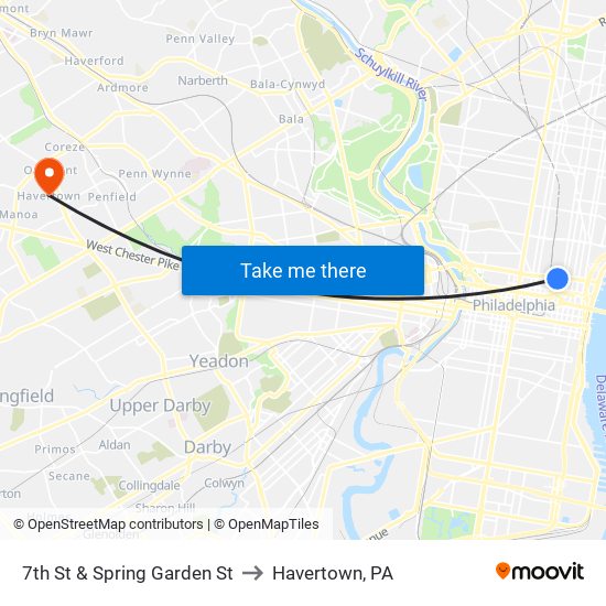 7th St & Spring Garden St to Havertown, PA map