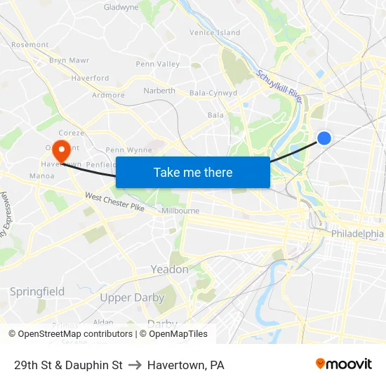 29th St & Dauphin St to Havertown, PA map