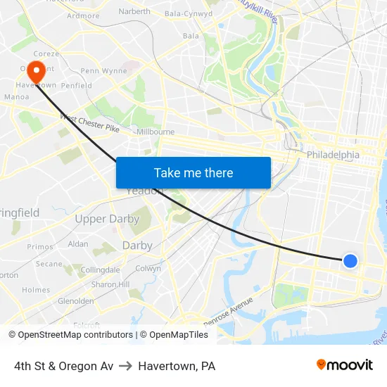 4th St & Oregon Av to Havertown, PA map