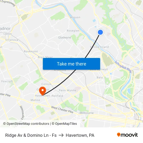 Ridge Av & Domino Ln - Fs to Havertown, PA map