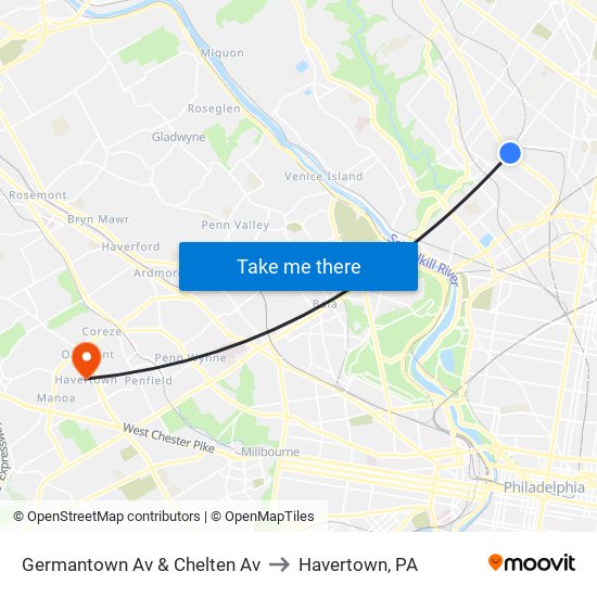 Germantown Av & Chelten Av to Havertown, PA map