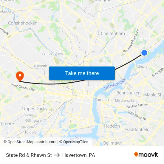 State Rd & Rhawn St to Havertown, PA map