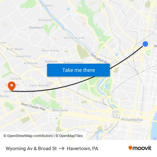 Wyoming Av & Broad St to Havertown, PA map