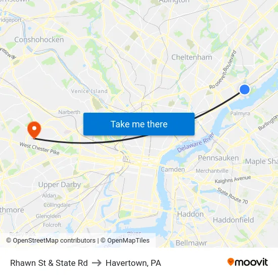 Rhawn St & State Rd to Havertown, PA map
