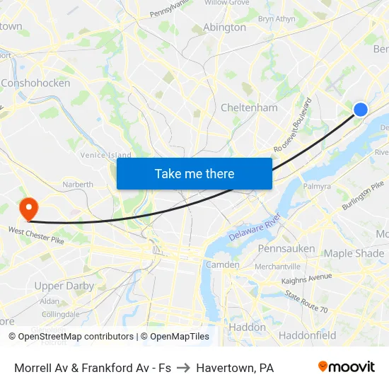 Morrell Av & Frankford Av - Fs to Havertown, PA map