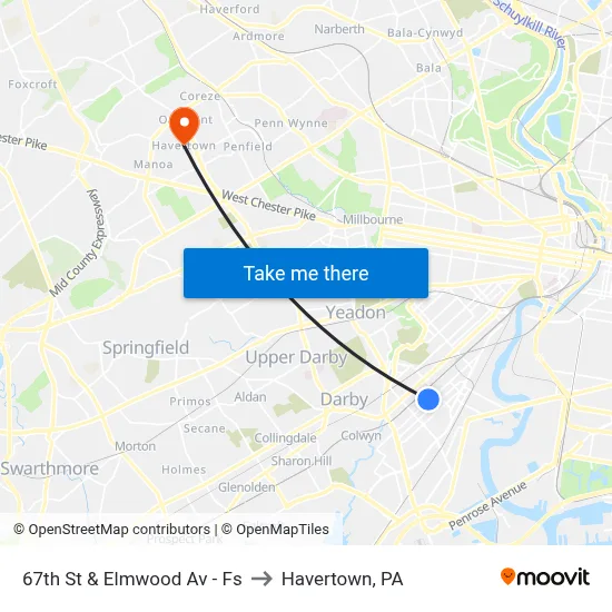 67th St & Elmwood Av - Fs to Havertown, PA map