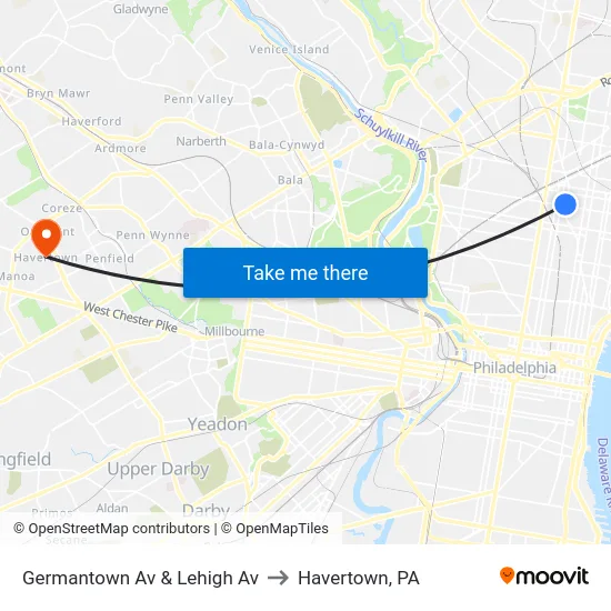 Germantown Av & Lehigh Av to Havertown, PA map